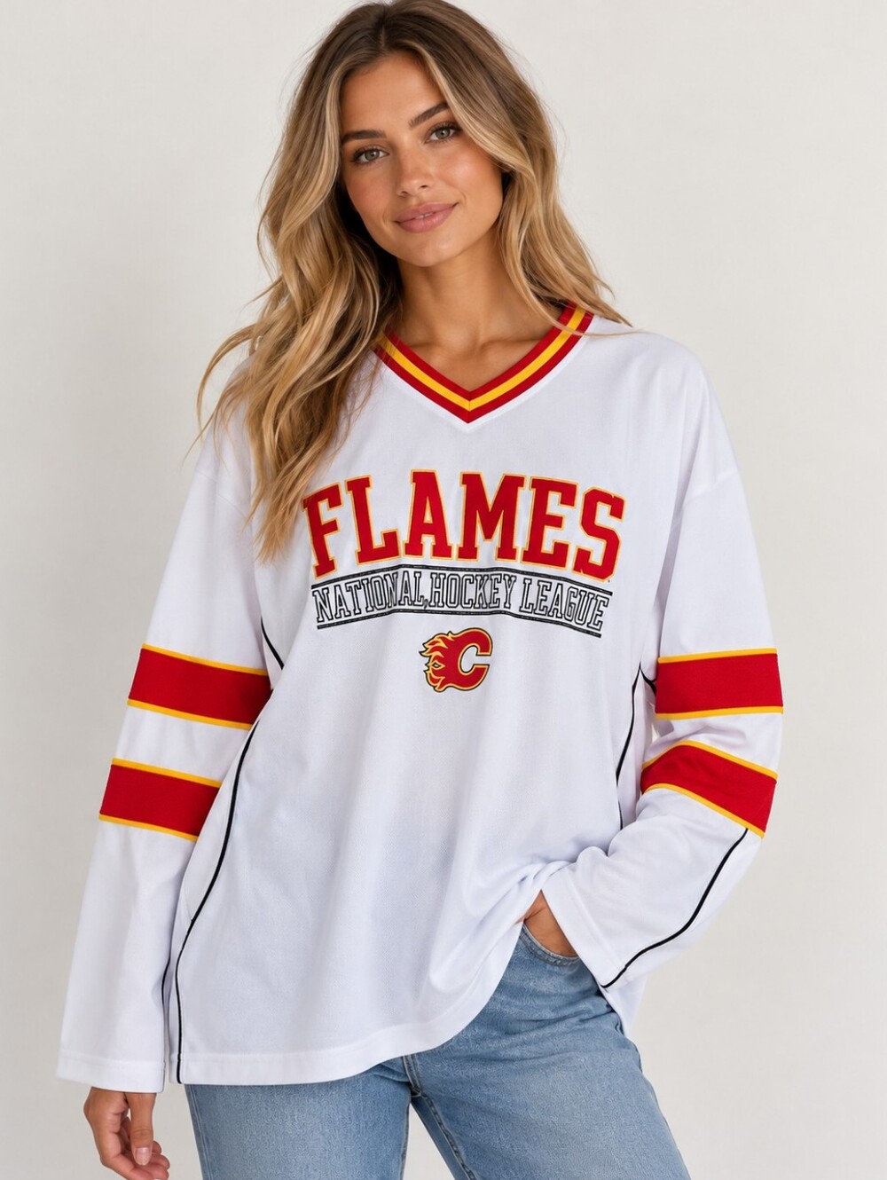 Calgary Flames White Pullover Hockey Jersey